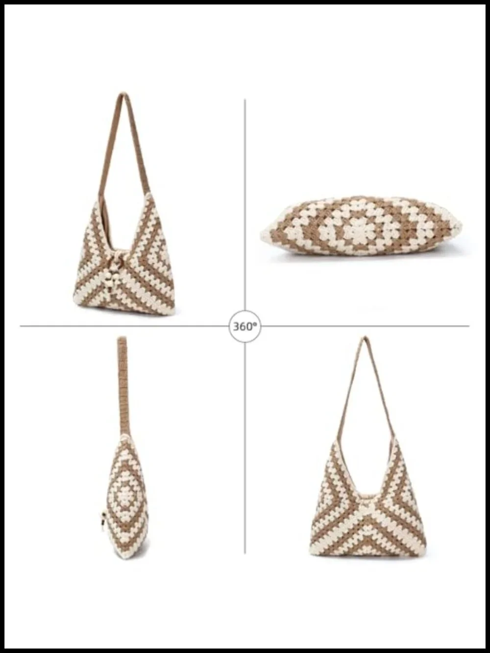 Handmade Crochet Bohemian Beach Shoulder Bag for Women, Woven Tote with Wooden